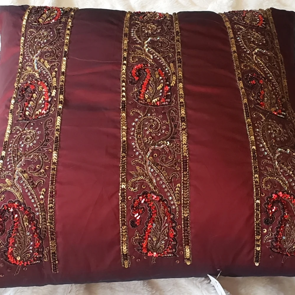 Kreations Oversized Pillow with Exquisite Gold Sequin Beads Embroidery NWT